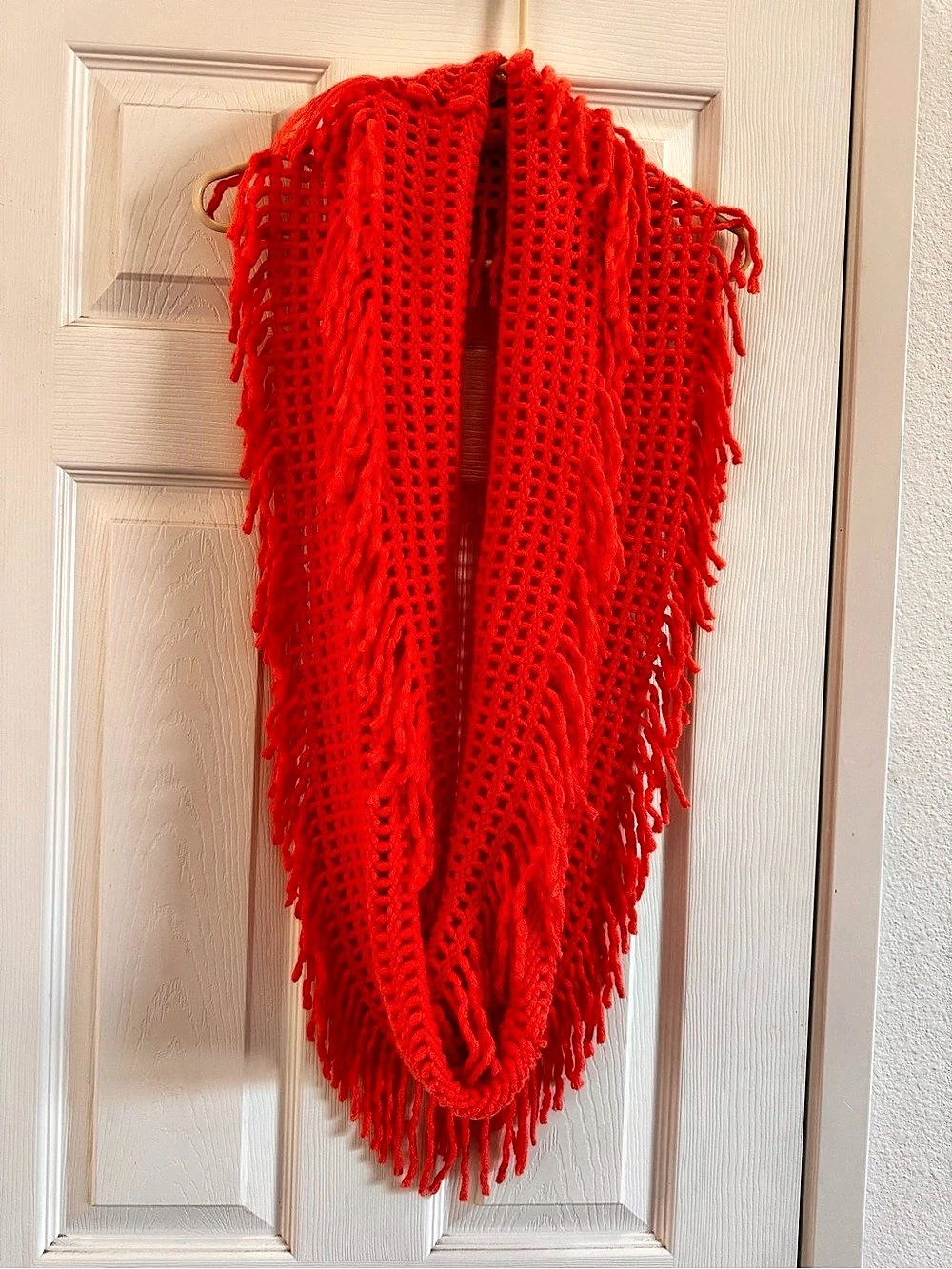 Orange Fringe Knit Scarf